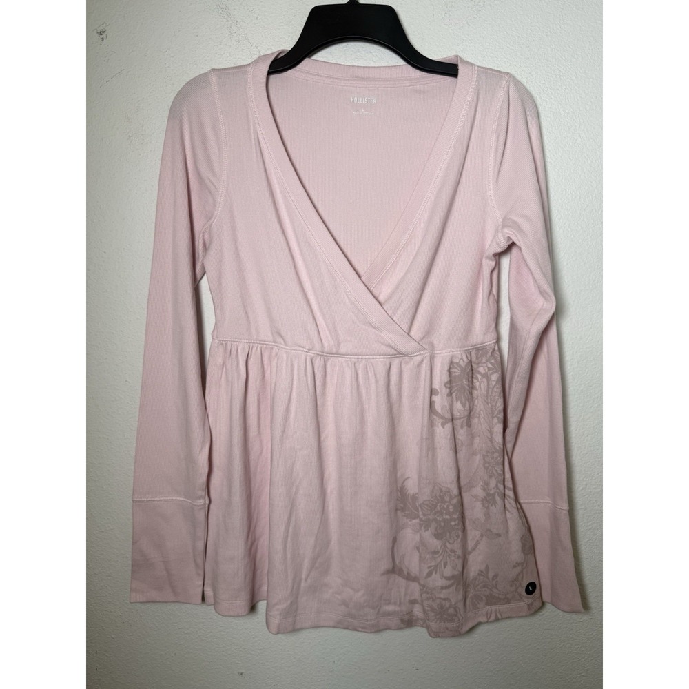 Hollister Y2K Pink Floral Butterfly Baby Doll Long Sleeve Top Size L